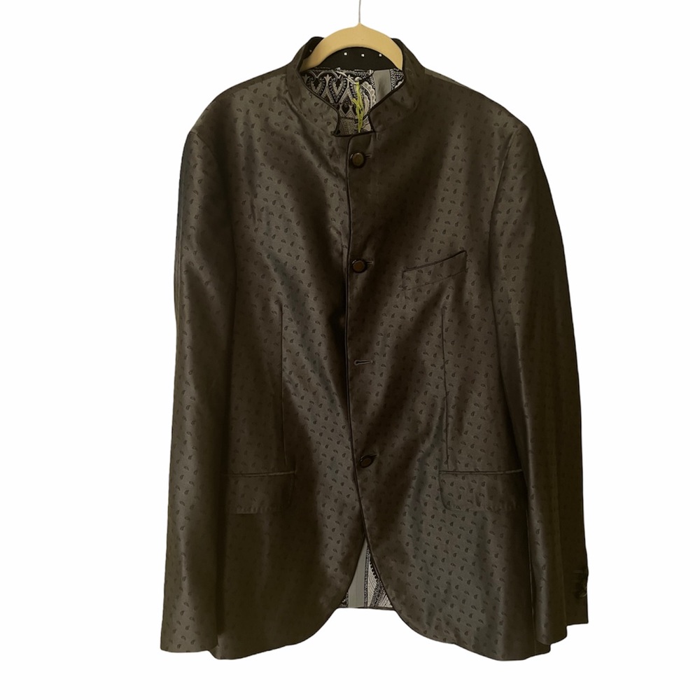 NWT Etro Mens Evening Jacket Silver/Black Paisley Silk $990 Size US 46